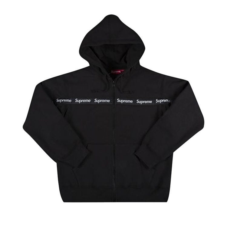 Buy Supreme Text Stripe Zip Up Hooded Sweatshirt 'Black