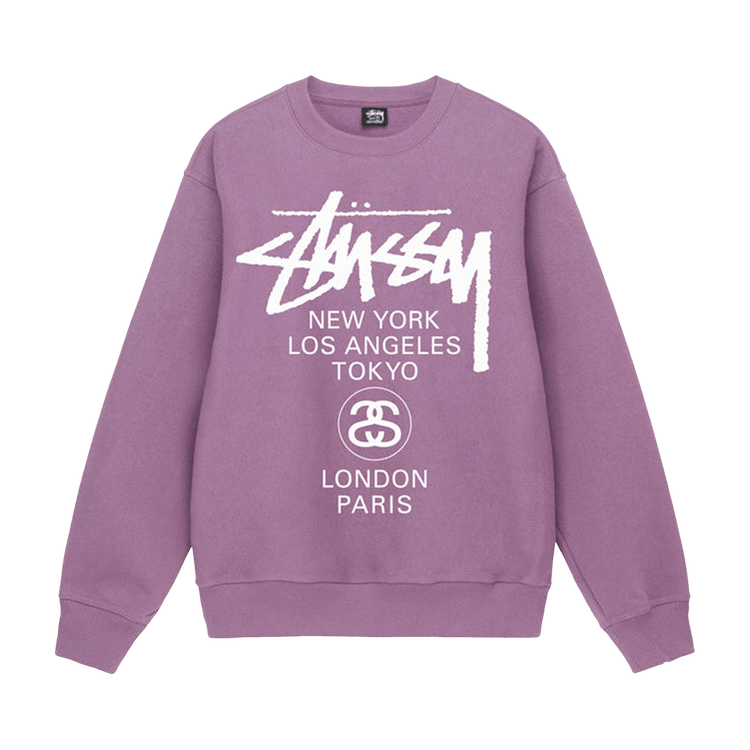 ★【Stussy】★Stussy World Tour Crew Pigment Dyed★Honey★ Stussy World Tour Pigment Dyed Crewneck Honey Men's - SS24 - US