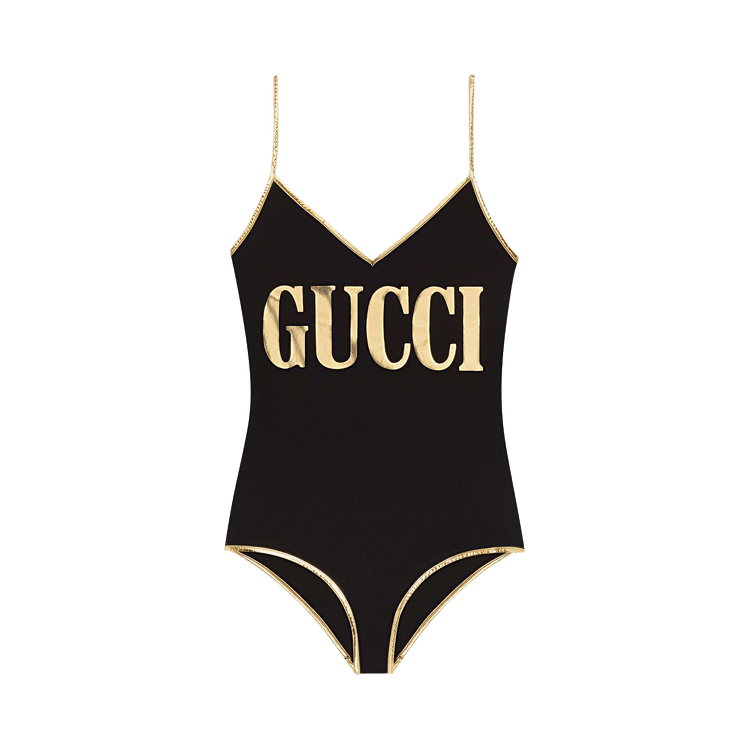 Buy Gucci Print Stretch Fabric Swimsuit 'Black/Gold