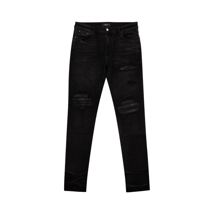 Amiri mx1 leather patch jean black sales