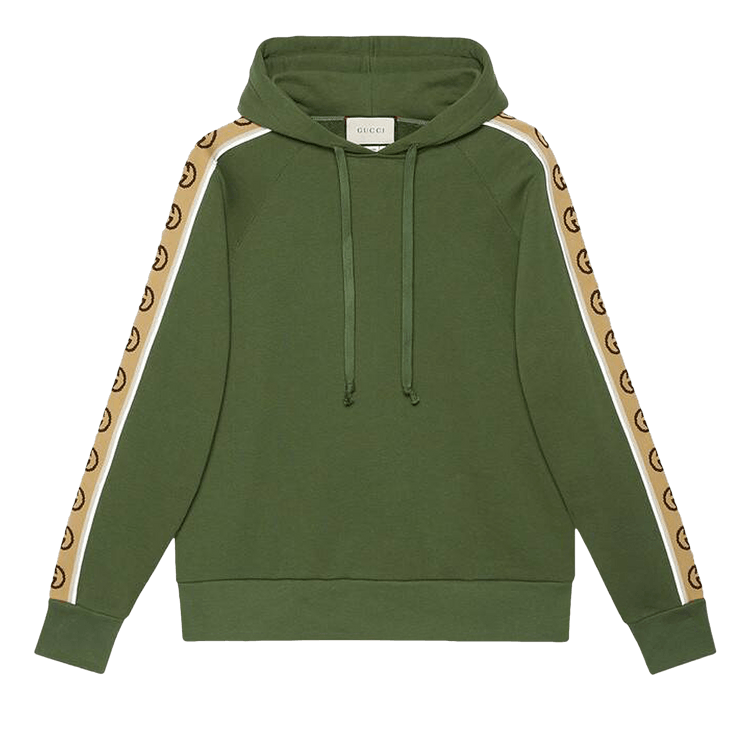 Buy Gucci Tape Detail Popover Hoodie 'Asparagus Green