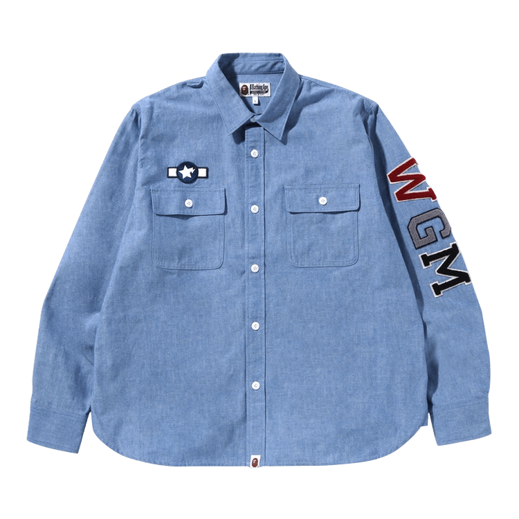 Buy BAPE Busy Shark Chambray Relaxed Fit Shirt 'Blue/Light