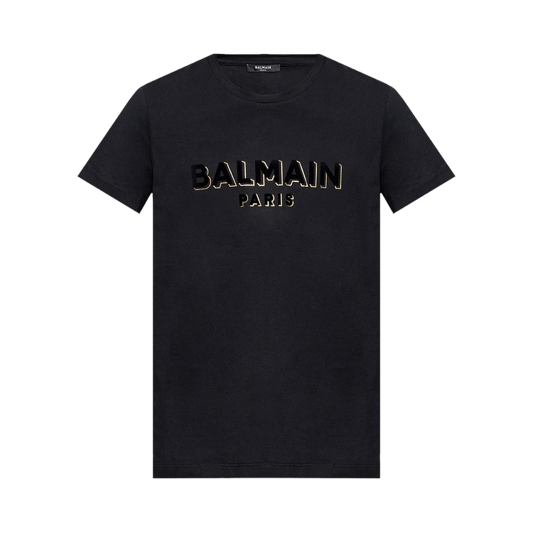 Balmain Flock Foil T-Shirt 'Black/Silver' | GOAT