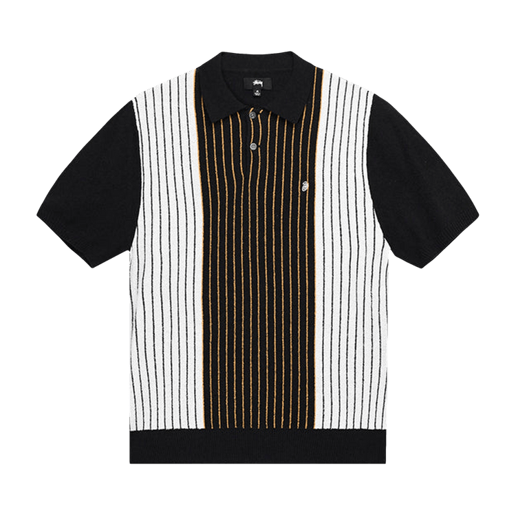 Buy Stussy Textured Short-Sleeve Polo Sweater 'Black Stripe