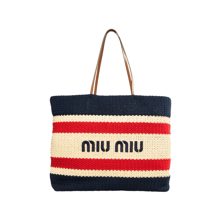 Buy Miu Miu Striped Rafia Tote Bag 'Red/Blue' - 5BG228V 000