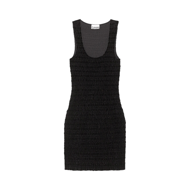 Buy GANNI Velvet Jersey Smock Mini Dress 'Black' - T3412 BLAC | GOAT