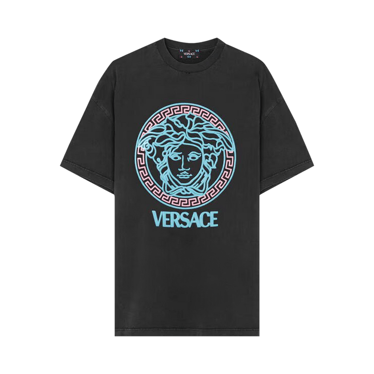 VERSACE Tシャツ Buy Versace T-Shirt With Logo Print 'Black/Neon Azur/Neon