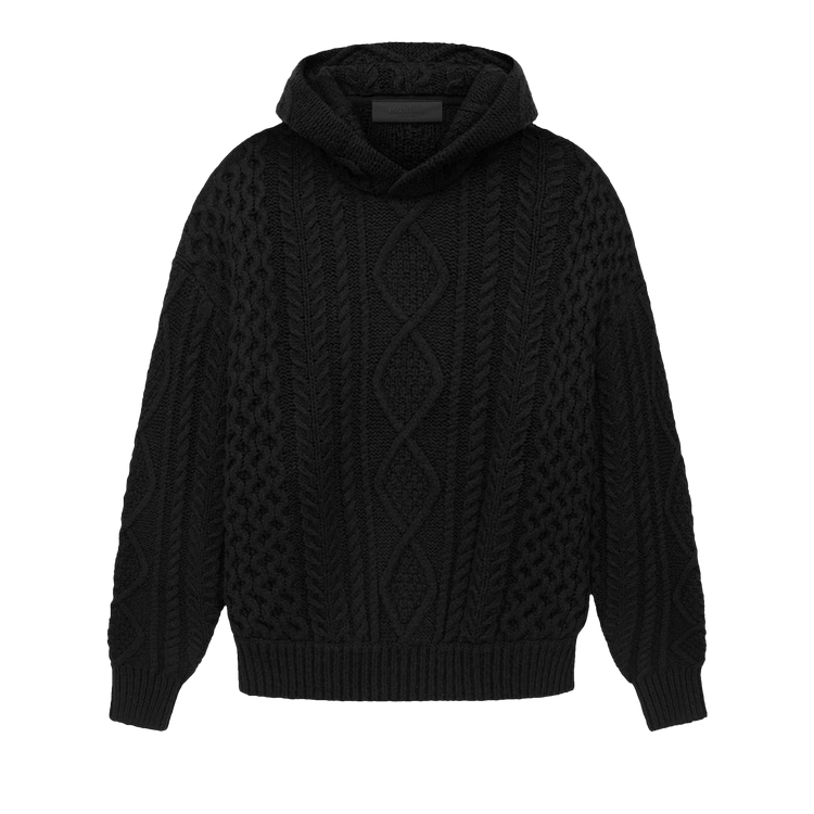 Buy Fear of God Essentials Cable Knit Hoodie 'Jet Black' - 192SP234390F |  GOAT