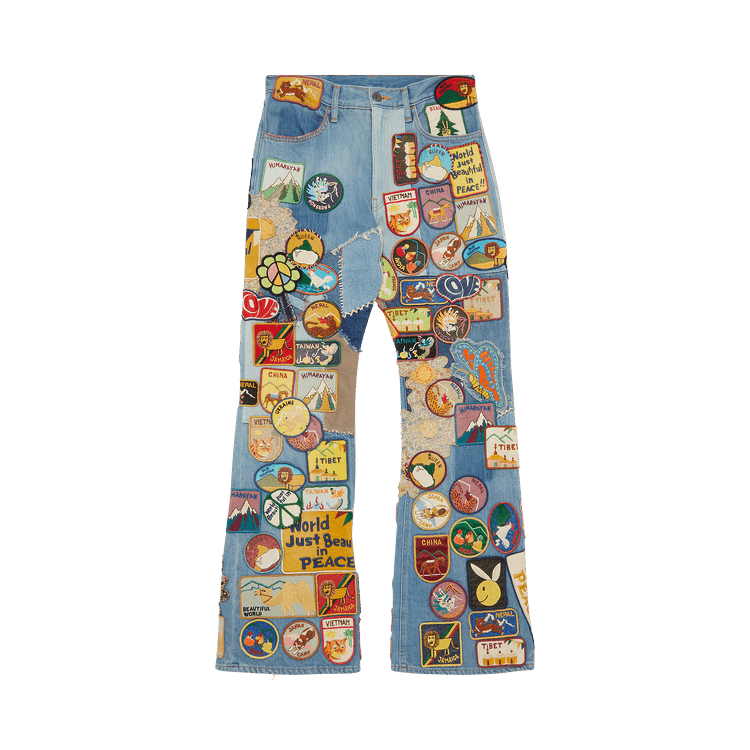 Buy Kapital Beautiful World 12.05oz Denim 5P Rat Flare Pants 'Blue