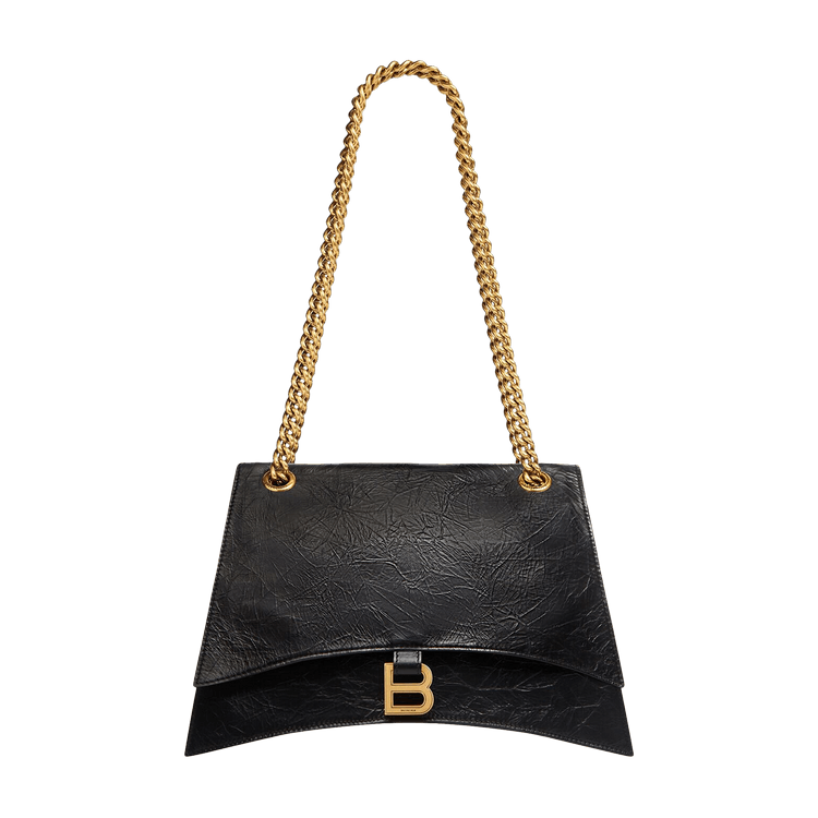 【関税&送料込】Balenciaga Black Leather Medium Crush Chain Women's Crush Chain Bag Medium in Black | Balenciaga US