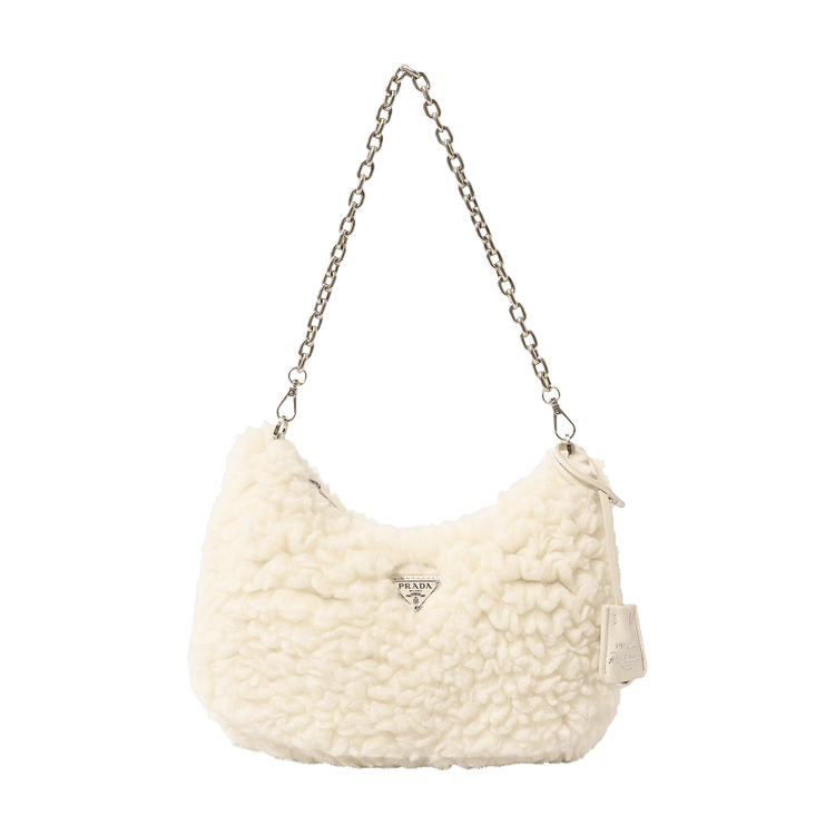 Re Edition 2000 Quilted Shearling Shoulder Bag in White - Prada