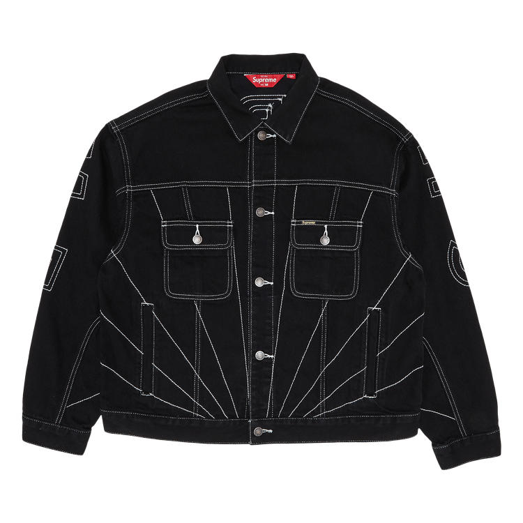 Supreme Radial Embroidered Denim Trucker Jacket 'Black'