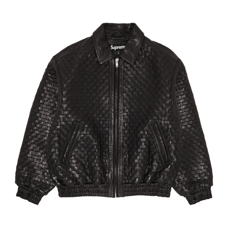 Buy Supreme Woven Leather Varsity Jacket 'Black' - FW23J90 BLACK