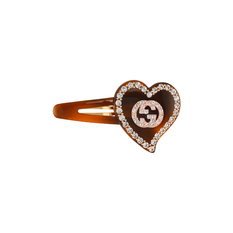 Buy Gucci Hair Clip With GG And Heart Detail 'Tortoise/Pink