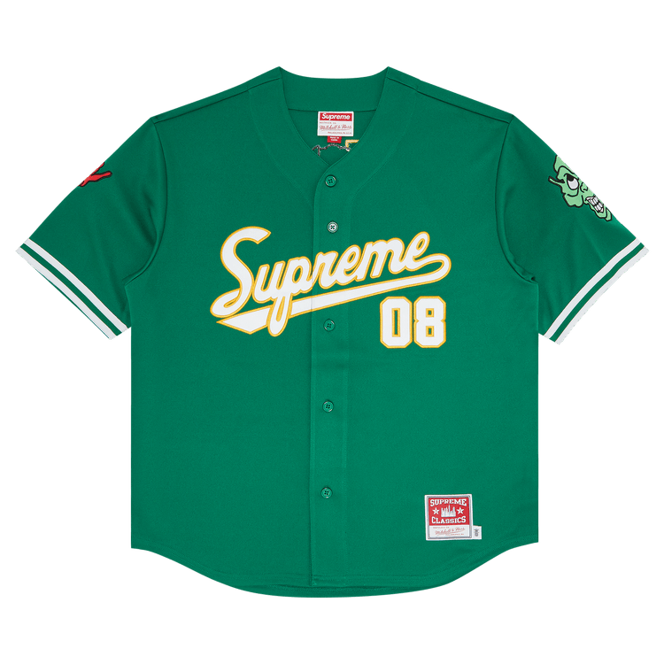 Supreme x Mitchell & Ness Satin Baseball Jersey in Black, Size Small