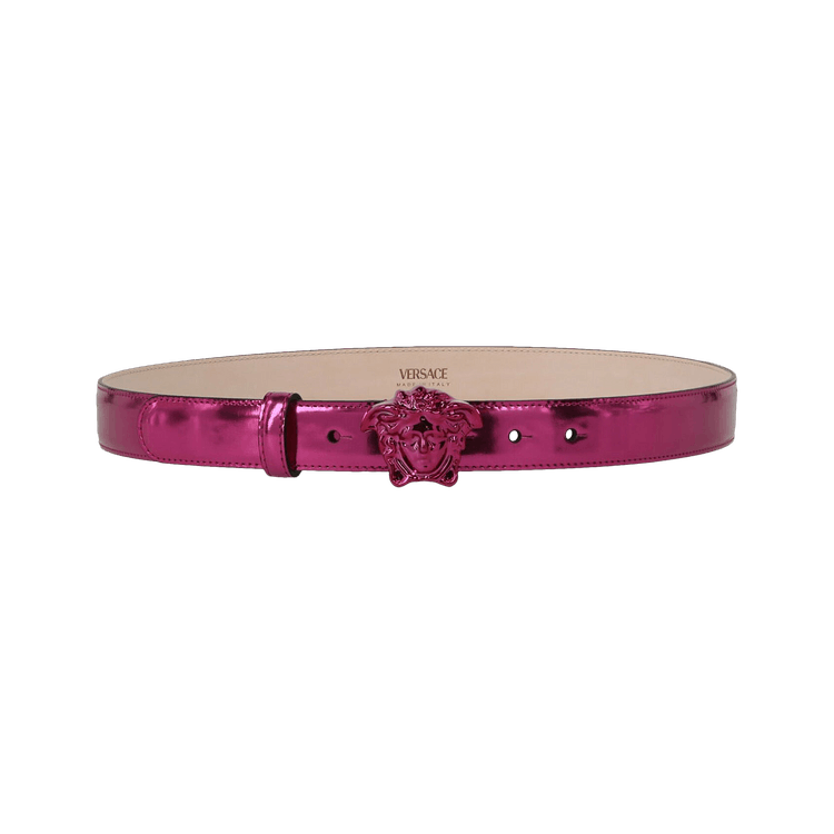Versace Medusa Metallic Leather Belt Tropical Pink Palladium Culture Circle