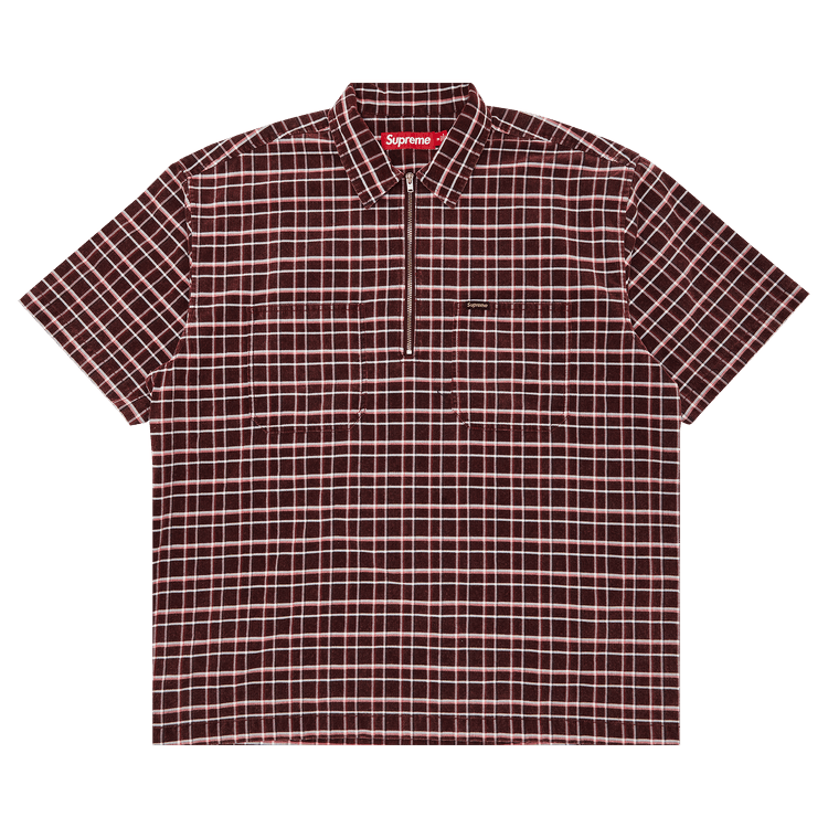 Buy Supreme Plaid Corduroy Half Zip Short-Sleeve Shirt 'Red