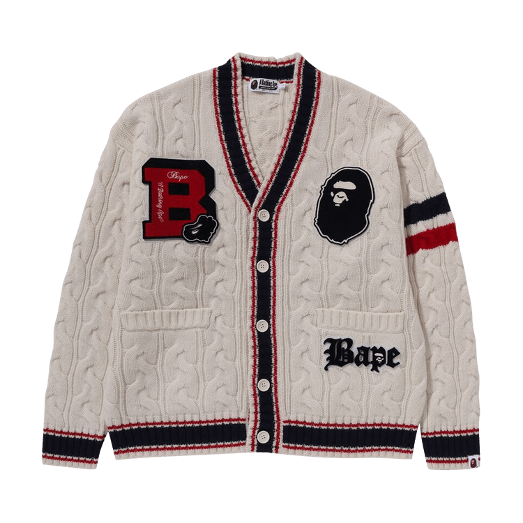 Size xl BAPE College Badges Knit Cardigan Ivory
