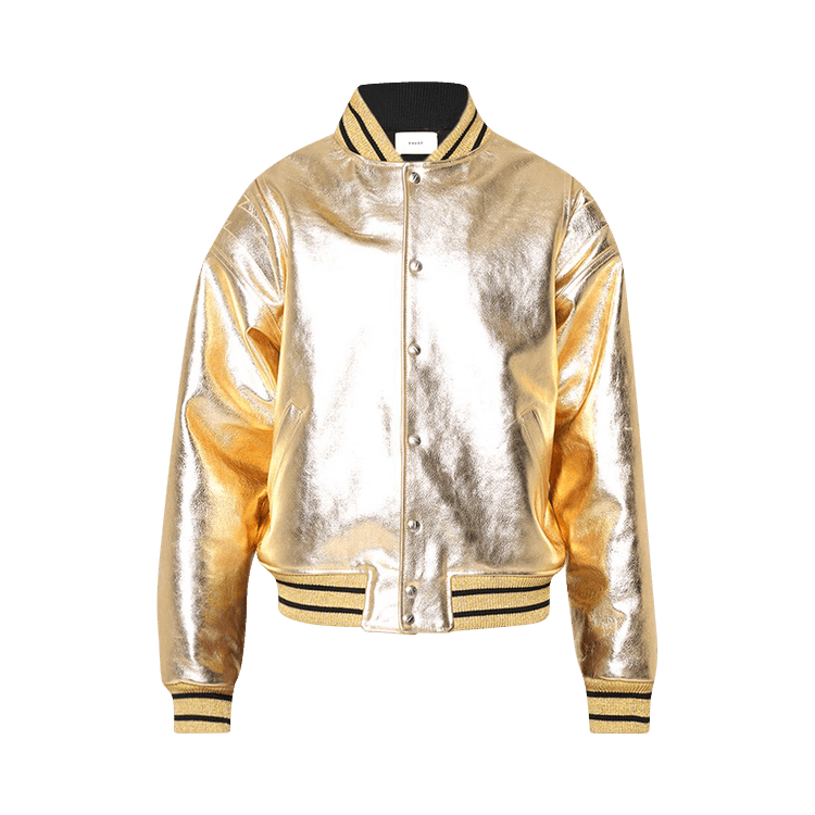 Buy Rhude Metalic Leather Bomber Jacket 'Gold