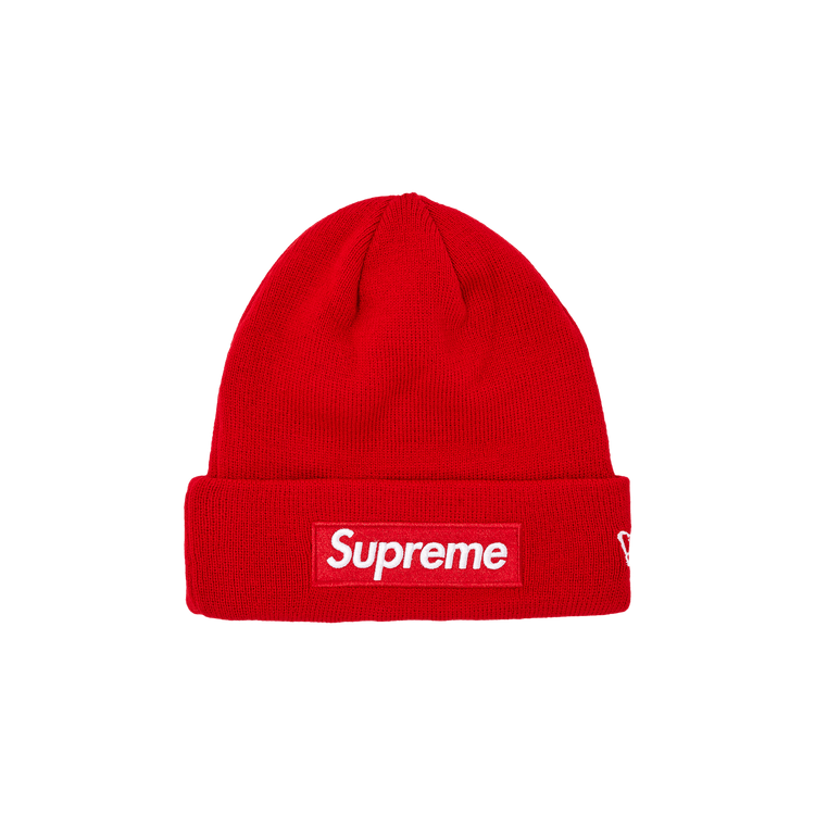 Supreme beanie black red on sale logo