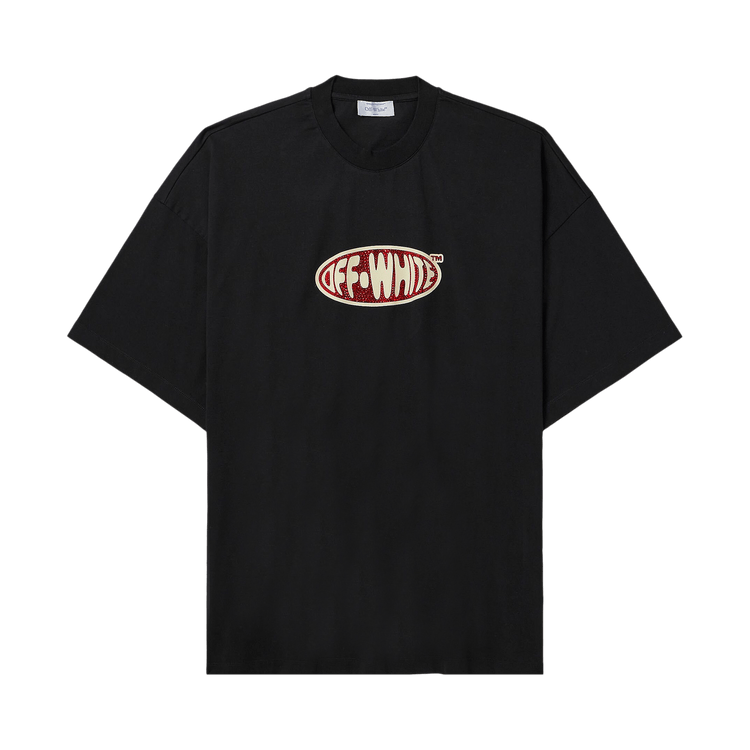 Buy Off White Crystal Round Logo Over Short Sleeve Tee Black White OMAA161S24JER0051001 GOAT