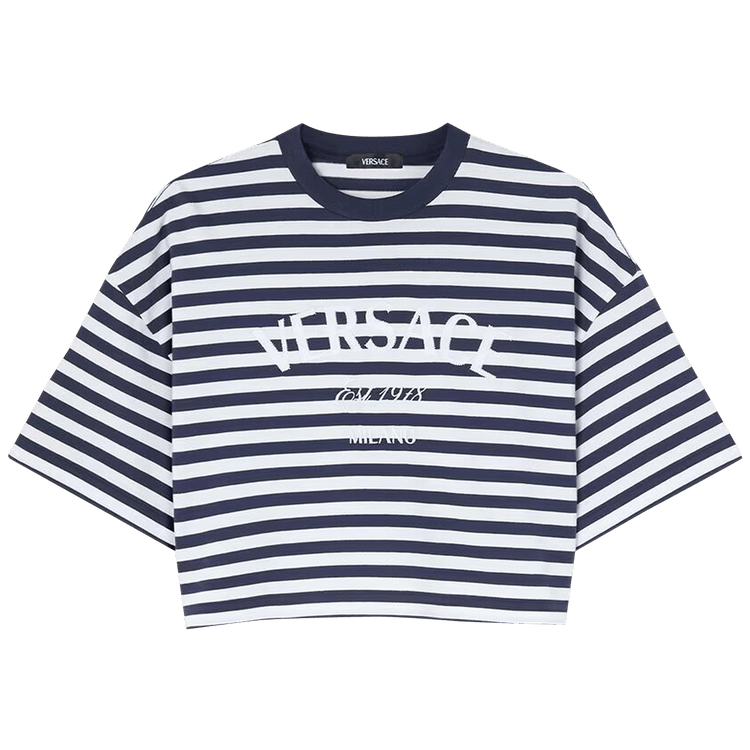 VERSACE|SHORT-SLEEVED ROUND NECK T-SHIRTS (1014237 1A10 Buy Versace L'Ancora Crop T-Shirt 'White/Navy/Multicolor