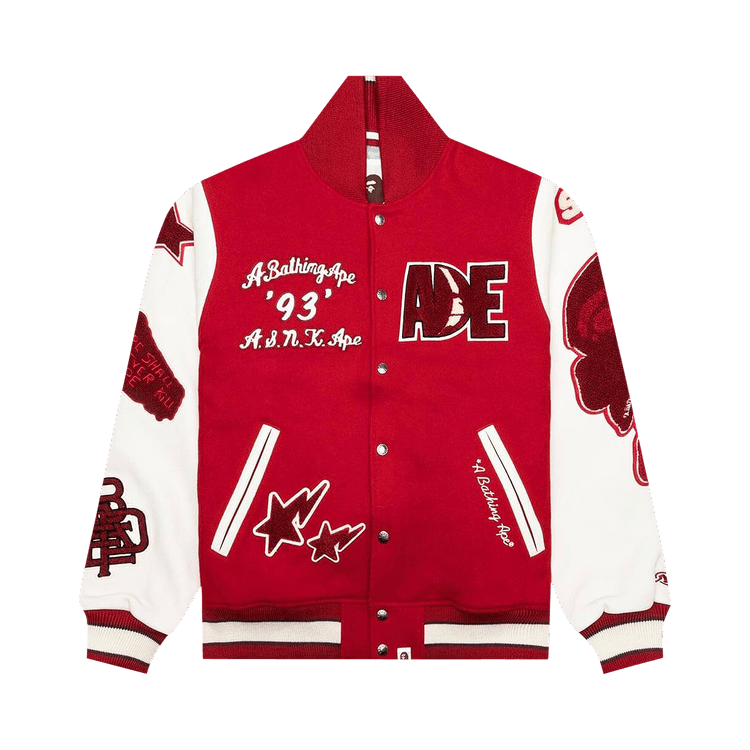 Buy BAPE Multi Motif Varsity Jacket 'Red' - 1J80 141 001 RED | GOAT