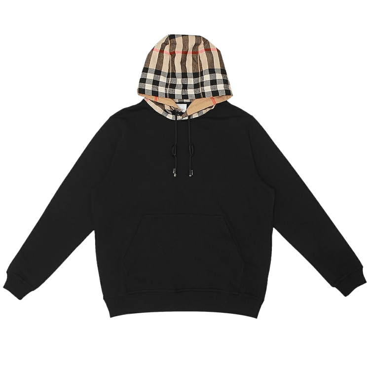 【関税込み】Burberry ブラック Check Tape フーディ チェック フード コットンフーディー (ブラック) - メンズ