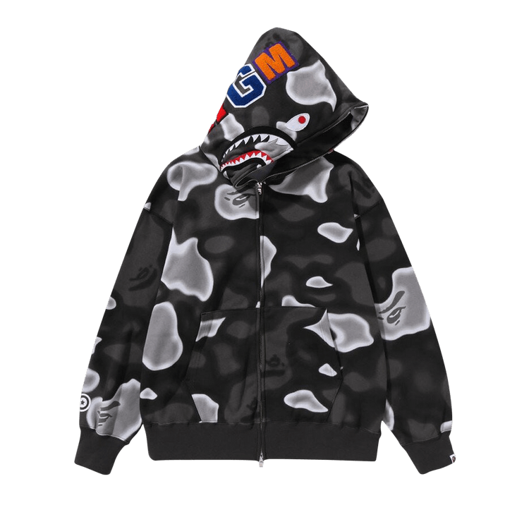 Black and white camo bape hoodie on sale
