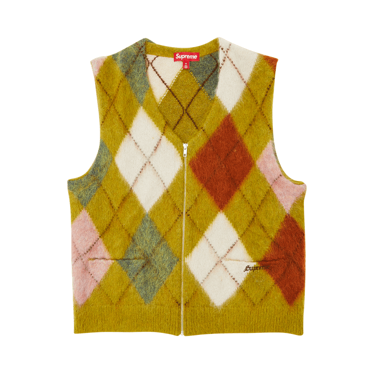 Supreme Brushed Argyle Zip Up Vest Olive Culture Circle