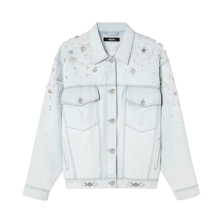 Buy Versace Embroidered Denim Jacket 'Light Blue Ice' - 1015103
