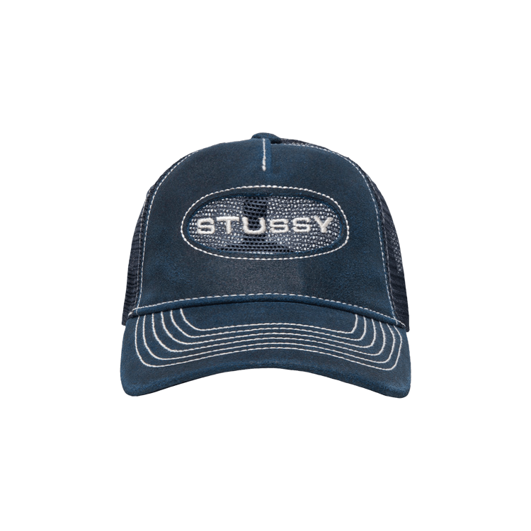 Buy Stussy Low Pro Trucker Cut-Out Leather Snapback 'Navy