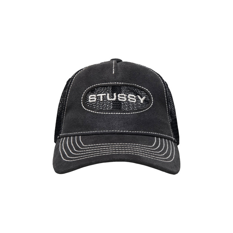 STUSSY CUT OUT LEATHER TRUCKER CAP 黒 1387306_00.png.png