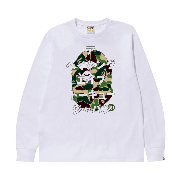 Buy BAPE ABC Camo Japanese Letters Long-Sleeve Tee 'White/Green