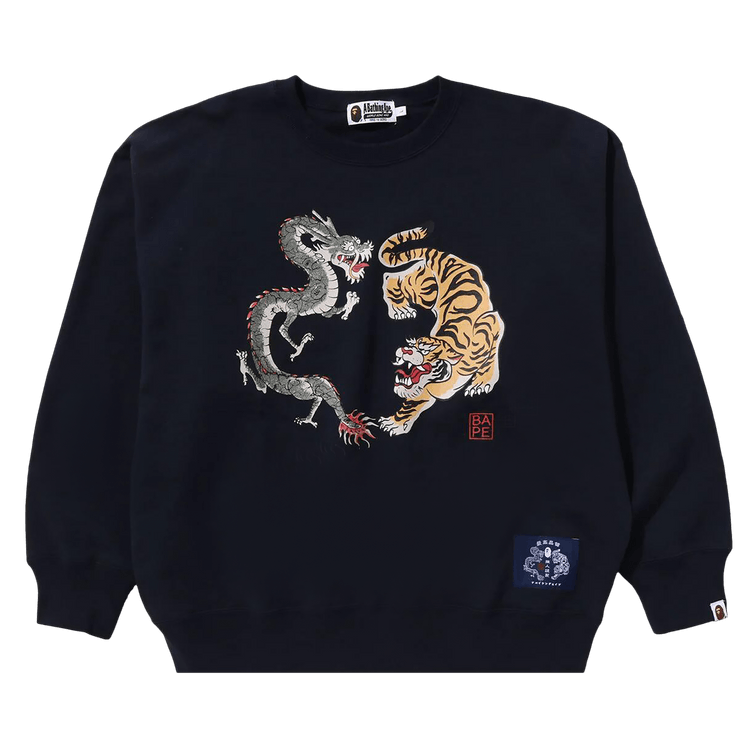 Buy BAPE Japan Culture Tiger And Dragon Crewneck 'Navy' - 1K22 113