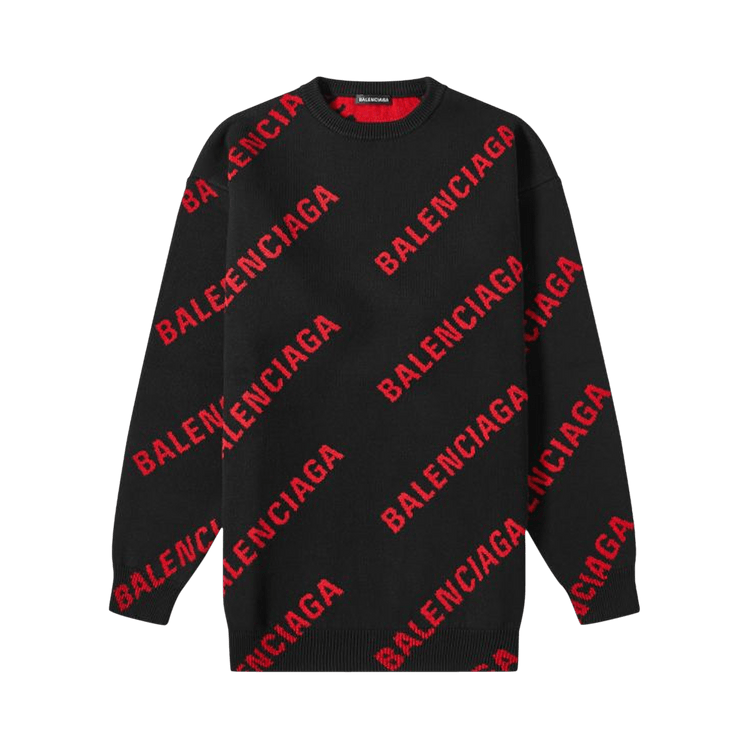 Balenciaga Allover Logo Crewneck Black Red Culture Circle