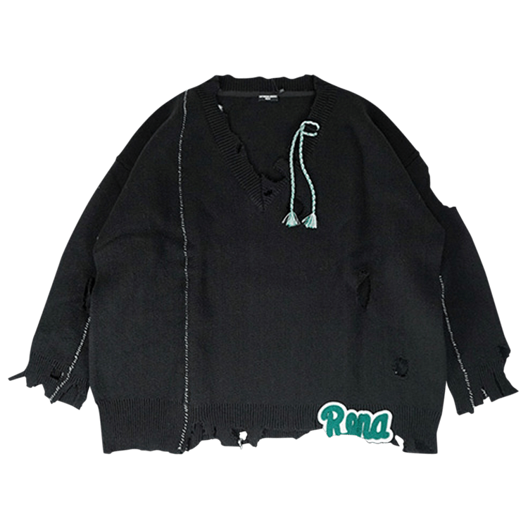 Buy Raf Simons Oversized Destroyed V-Neck Sweater With Rena