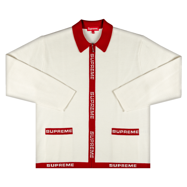 Buy Supreme Logo Trim Zip Up Cardigan White SS21SK12 WHITE GOAT