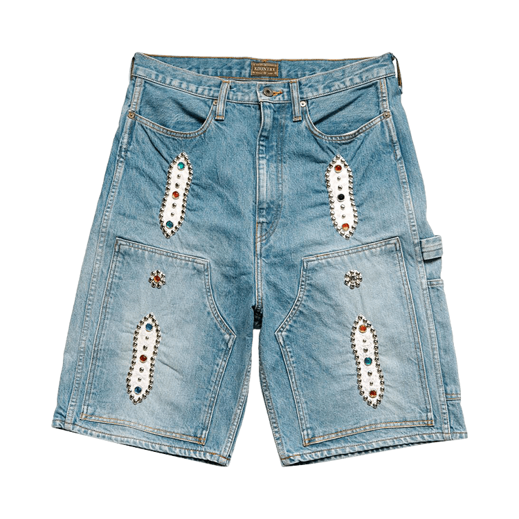 Buy Kapital Studs Remake Denim Shorts 'Indigo Processing