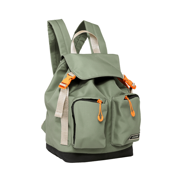 ganni recycled mini backpack Brown Polyamide Ask Me Wear The foldover top and front buckle fastenings provide secure closure Ganni Re-Tech Recycled Nylon Backpack