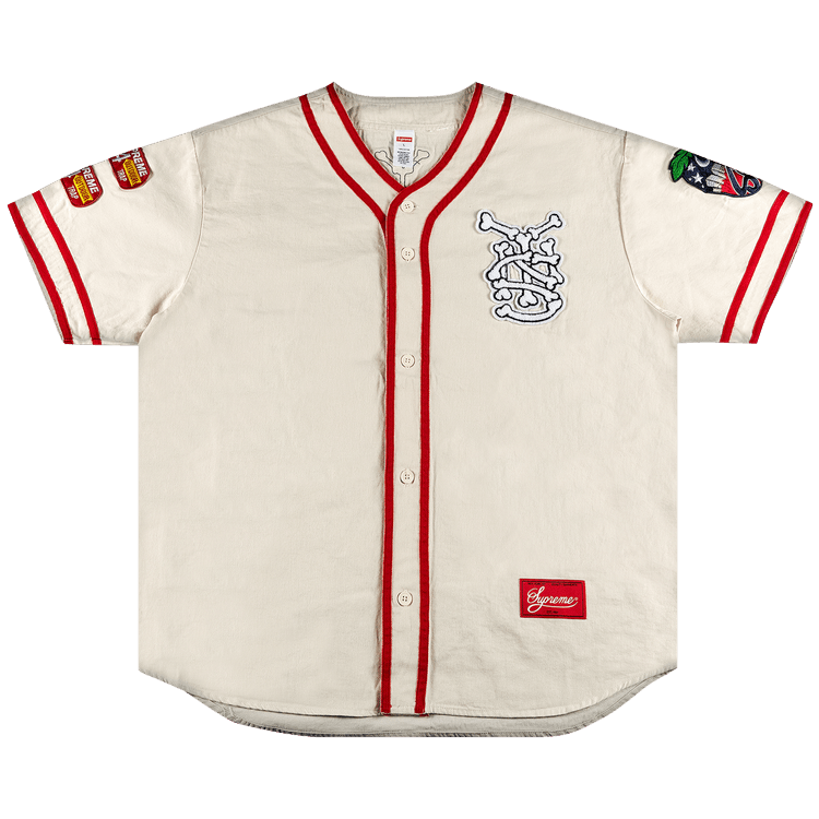 Size l Supreme Patches Denim Baseball Jersey 'Natural'
