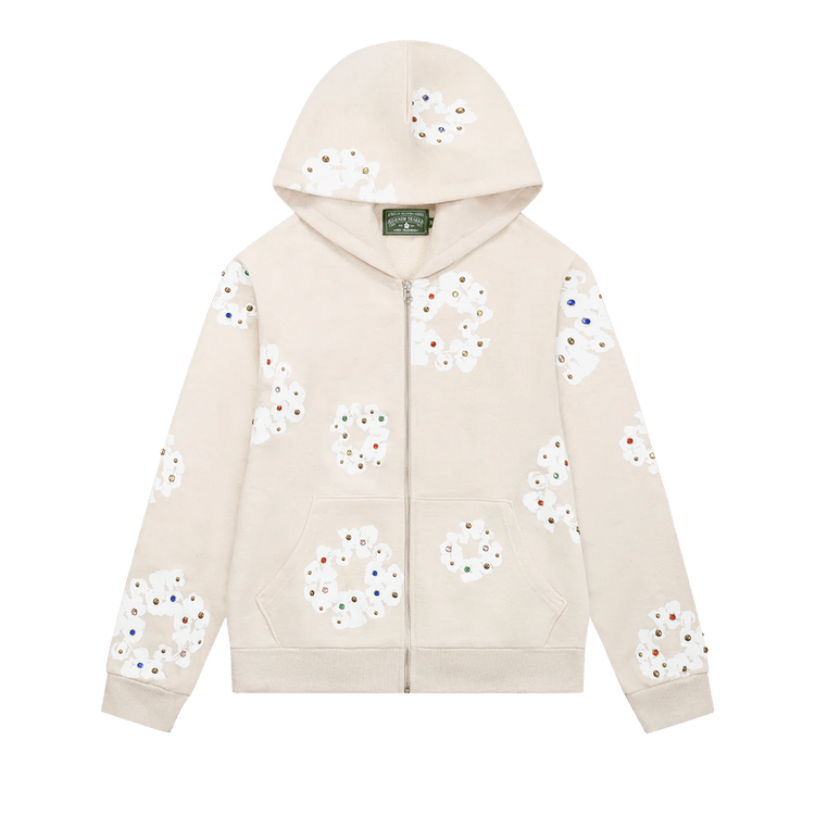 Buy Denim Tears Rhinestone Wreath Zip Hoodie 'Oatmeal' - 201