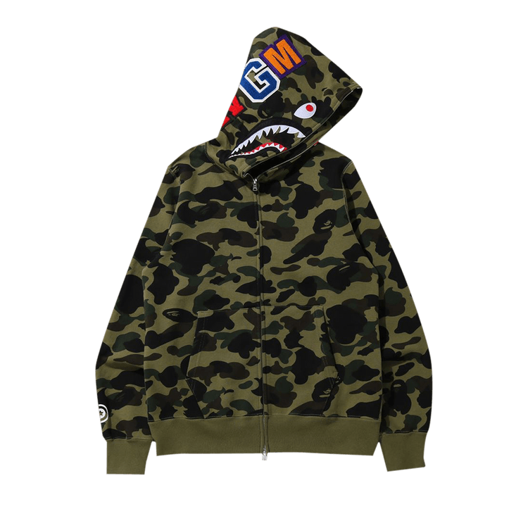 Buy BAPE 1st Camo Shark Full Zip Hoodie 'Green' - 1H20 115 009