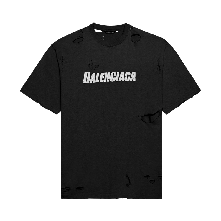 Buy Balenciaga Caps Destroyed Flatground T-Shirt 'Black