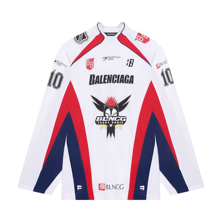 Buy Balenciaga Long-Sleeve Hockey T-Shirt 'White/Red/Ink' - 657105