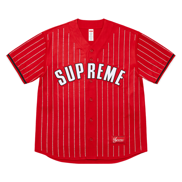 Buy Supreme Rhinestone Stripe Baseball Jersey 'Red' - SS22KN44 RED | GOAT