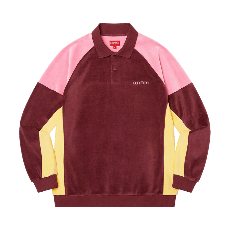 Buy Supreme Paneled Velour Long-Sleeve Polo 'Cardinal' - FW22KN51