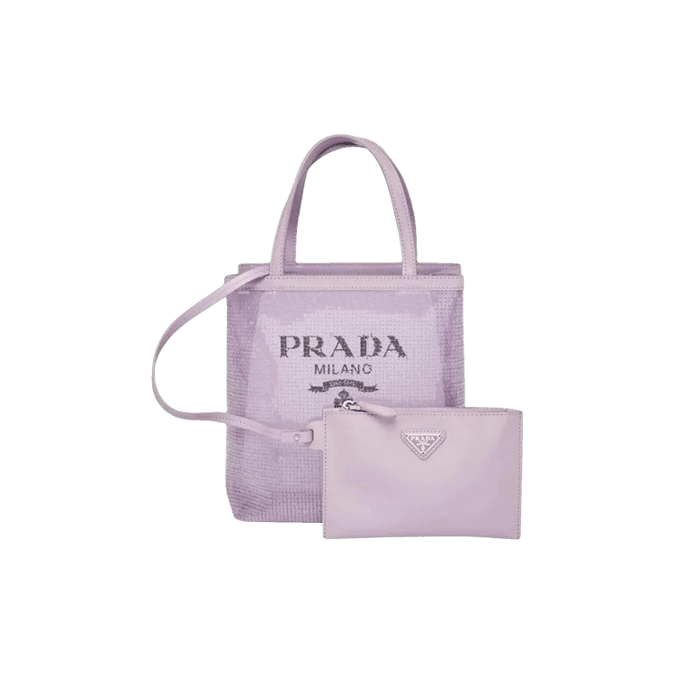 【関税送料込】Prada Logo Sequined Mesh & Leather Tote Logo sequin-embellished tote in black - Prada | Mytheresa