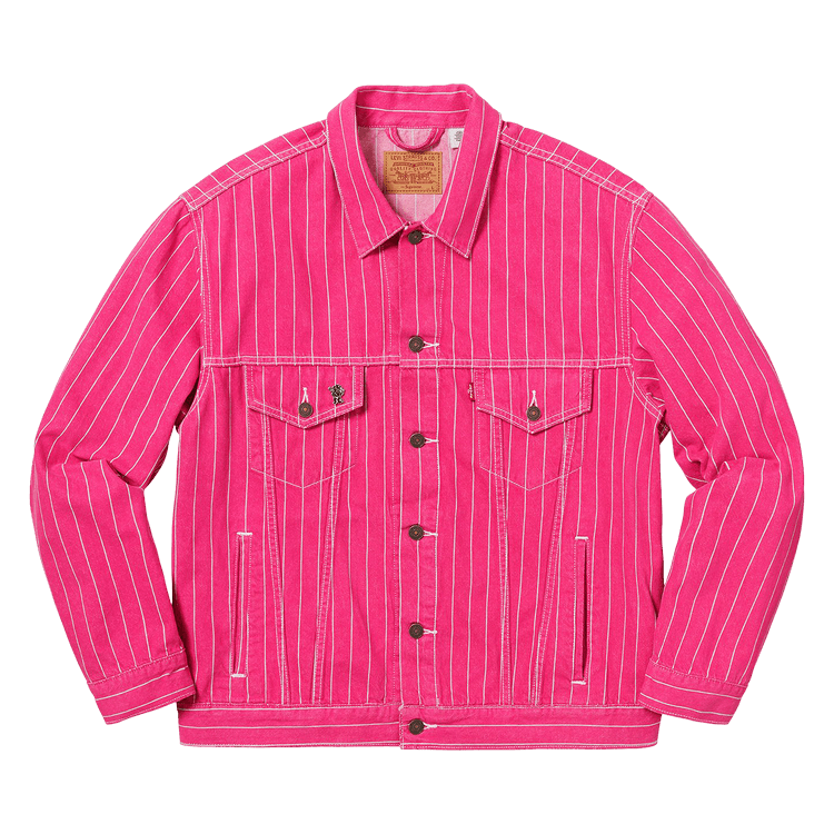 Buy Supreme x Levi's Pinstripe Trucker Jacket With Pin 'Magenta