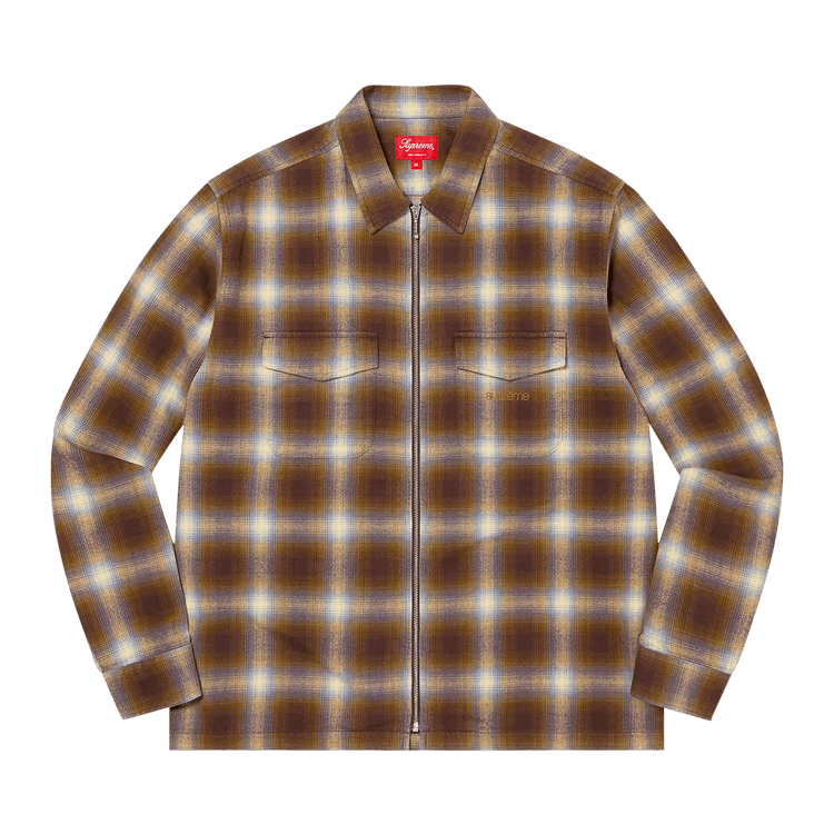 Buy Supreme Shadow Plaid Flannel Zip Up Shirt 'Brown